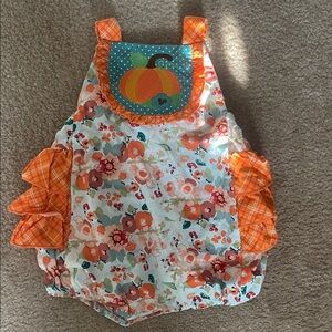Colorful Floral Pumpkin Ricrac & Ruffles Romper